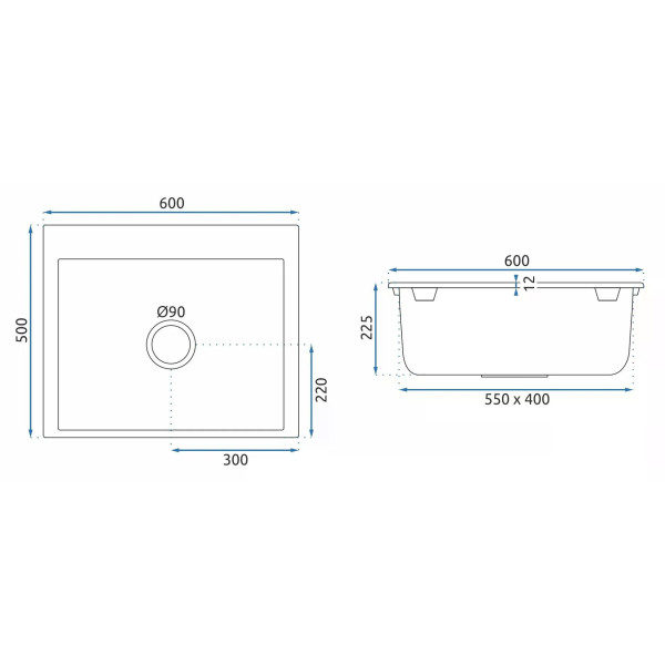 Мойка для кухни Rea Lin black гранит 60x50x22,5 черная (ZLE-00129)