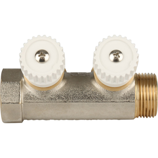 Коллектор 2 отвода регулируемый 3/4"x3/4"(18)EK Stout (никель) (SMB-6851-343402) Коллектор 2 отвода регулируемый 3/4"x3/4"(18)EK Stout (никель) (SMB-6851-343402)