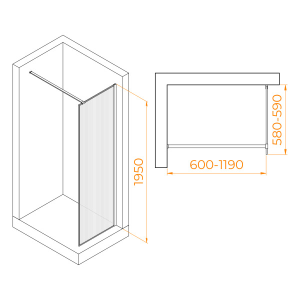 Душевое ограждение RGW Walk In 60x195 стекло рифленое, профиль хром (06100806-151) Душевое ограждение RGW Walk In 60x195 стекло рифленое, профиль хром (06100806-151)