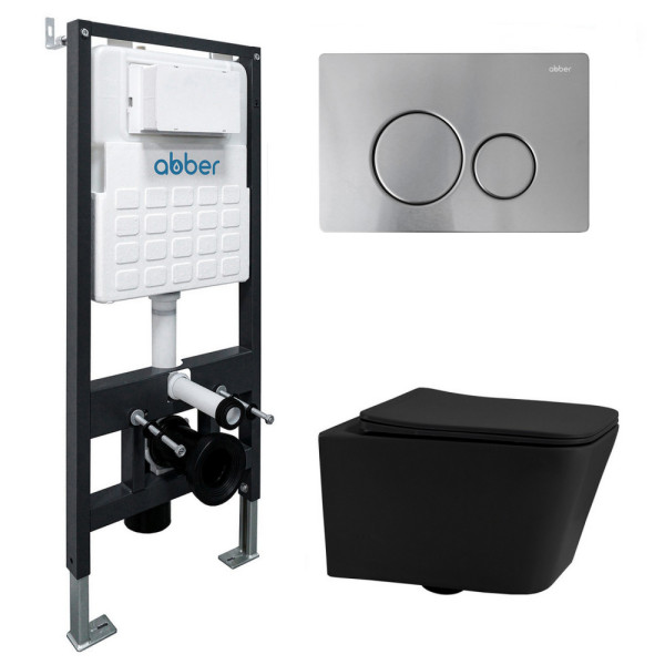 Комплект инсталляция с унитазом Abber Rechteck с клавишей хром матовый (AC1201MB-AC0105-AC0121MCH)
