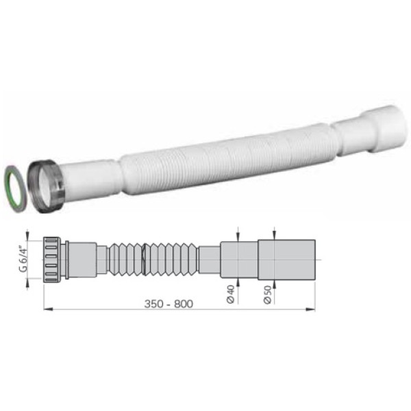 Отвод гофрированный переходной Miano 1 1/2"x40/50 мм. с накидной металл. гайкой (M1136)