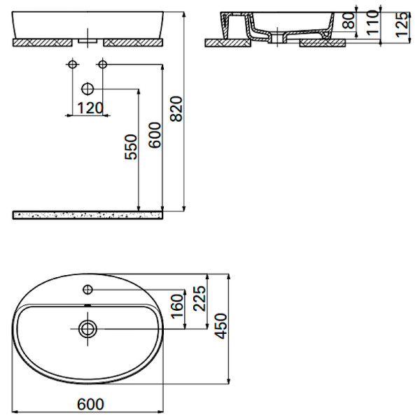 Раковина накладная Creavit Loop 60x40 белая (LP161-00CB00E-0000)