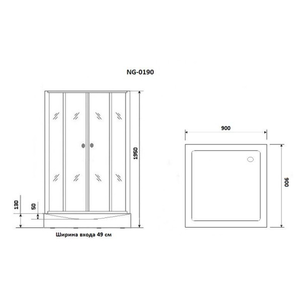 Душевой уголок Niagara 900*900*1950 стекло прозрачное с рисунком, профиль черный (NG-0190-14)