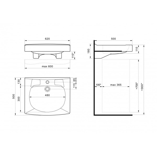 Раковина над стиральной машиной Santek Пилот 600x500x180 белая (1WH110569)