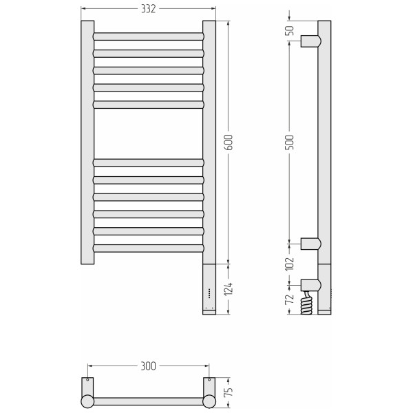 Полотенцесушитель электрический Сунержа Богема 3.1 600x300 МЭМ провод слева золото (03-6005-6030)