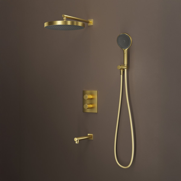 Душевая система Iddis Duna с тропическим ручным душем и изливом термостат матовое золото (DUNMGSTi68)