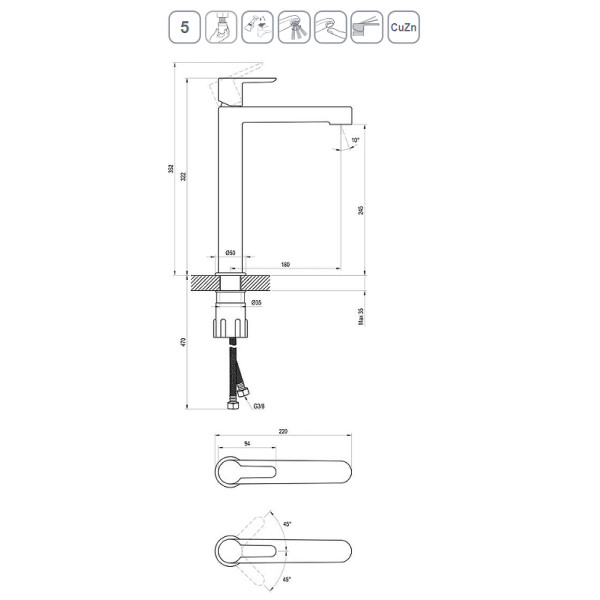 Смеситель для раковины Ravak PU 015.20 черный (X070182)