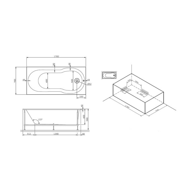 Каркас для ванны AM.PM X-Joy 170*70 (W88A-170-070W-R)