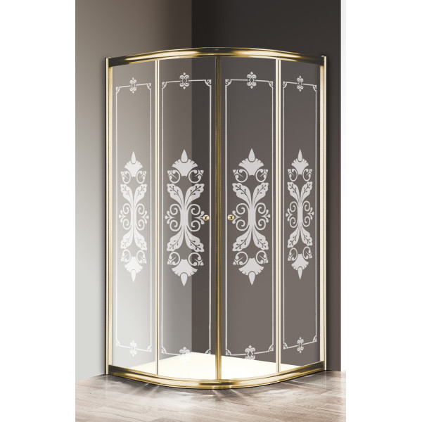 Душевой уголок Cezares Giubileo 90x90x195 стекло с узором, профиль золото (GIUBILEO-R-2-90-SCORREVOLE-CP-G)