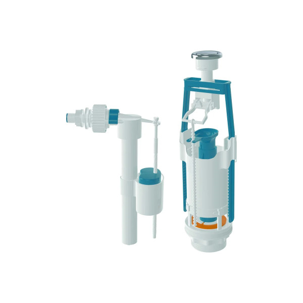 Арматура для смывного бачка Nova боковой подвод 1/2" (пластик) 1-уровень, кнопка хром (4166)