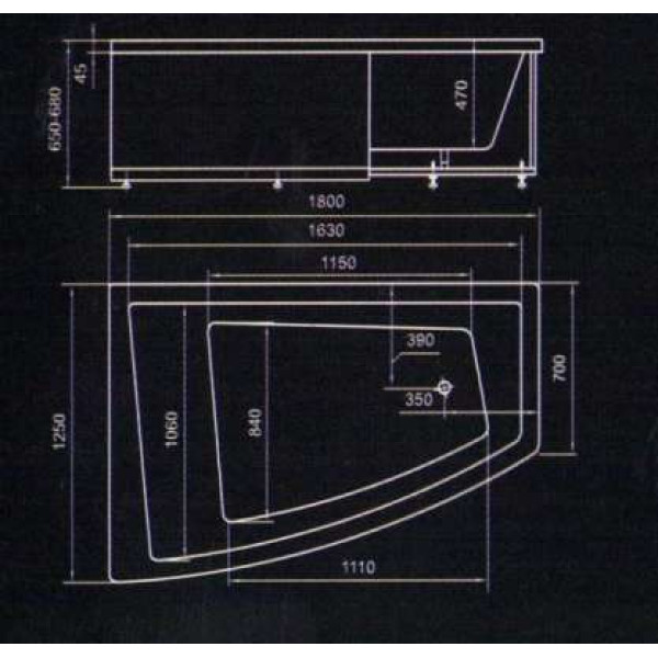 Ванна акриловая Акватек Оракул 180х125 L на каркасе, с фронтальным экраном, слив-перелив Ванна акриловая Акватек Оракул 180х125 L на каркасе, с фронтальным экраном, слив-перелив