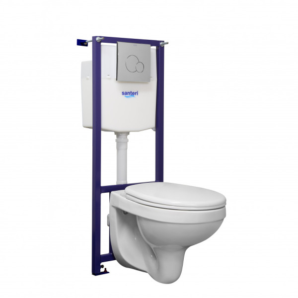 Комплект инсталляция с унитазом Santeri Альфа с сиденьем полипропилен, с панелью смыва хром (1.3815.9.S00.00B.0)