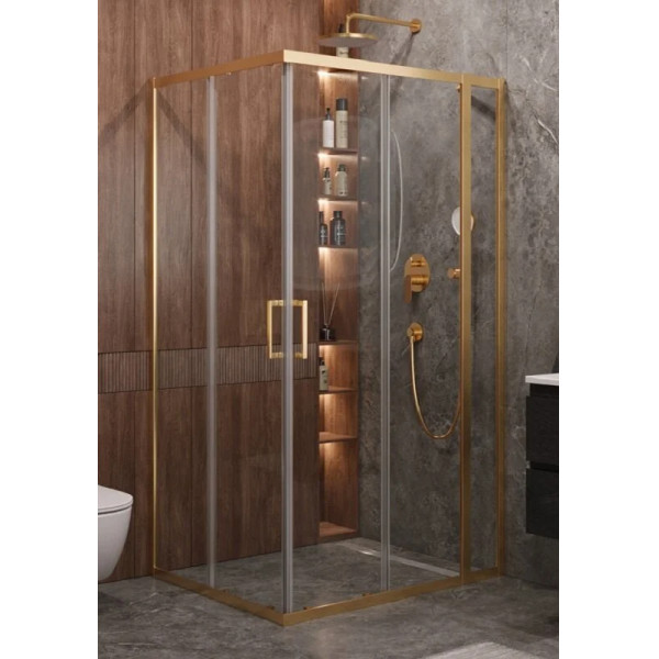 Душевой уголок Cezares Molveno 130x100x195 стекло прозрачное, профиль брашированное золото (MOLVENO-AH-21-100+30-C-BORO-IV)