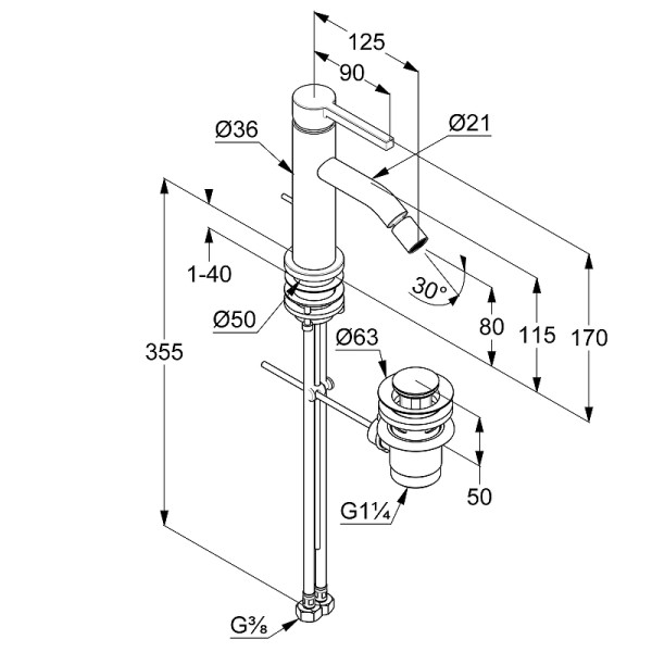 Смеситель для биде Kudi Nova Fonte Pura с донным клапаном белый матовый (202165315)