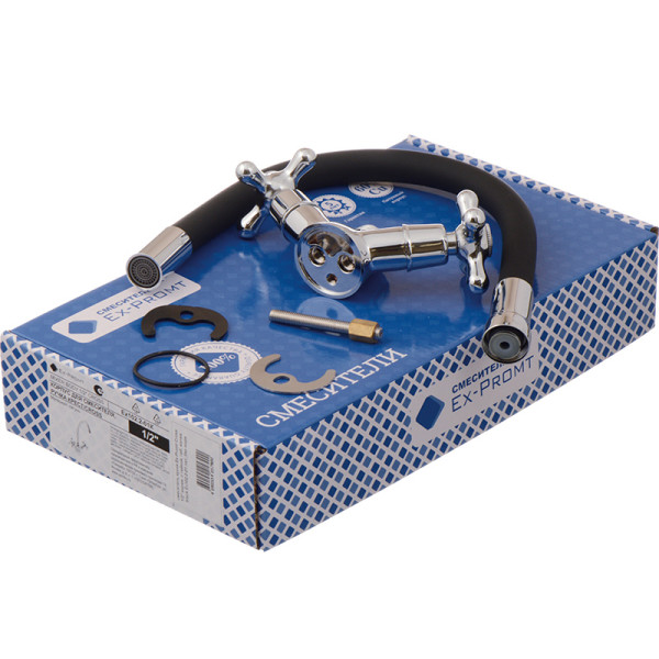 Смеситель для кухни Ex-promt Cross с гибким изливом, хром (Ex102.2-01 blue)