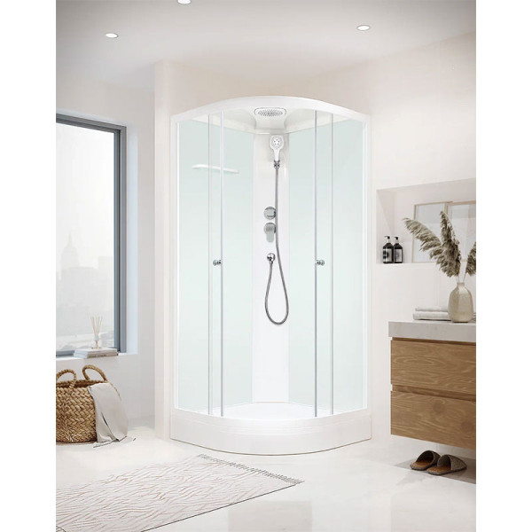 Кабина душевая Melodia Classica 90х90 низкий поддон, стекло матовое, профиль белый (MB01028)