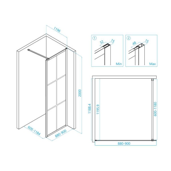 Душевая перегородка RGW WA-11-B 900*120*200 стекло прозрачное (принт), профиль черный (32101190-84)