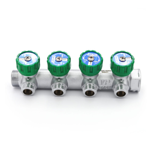 Коллектор 2 отв. регулируемый 3/4"*1/2(16) с адаптерами Vieir (никель) (VER402) Коллектор 2 отв. регулируемый 3/4"*1/2(16) с адаптерами Vieir (никель) (VER402)