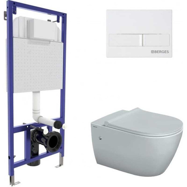 Комплект инсталляция с унитазом Berges NOVUM, кнопка L1, унитаз MASCON Rimless, сидение дюропласт Toma Slim SO (043266)