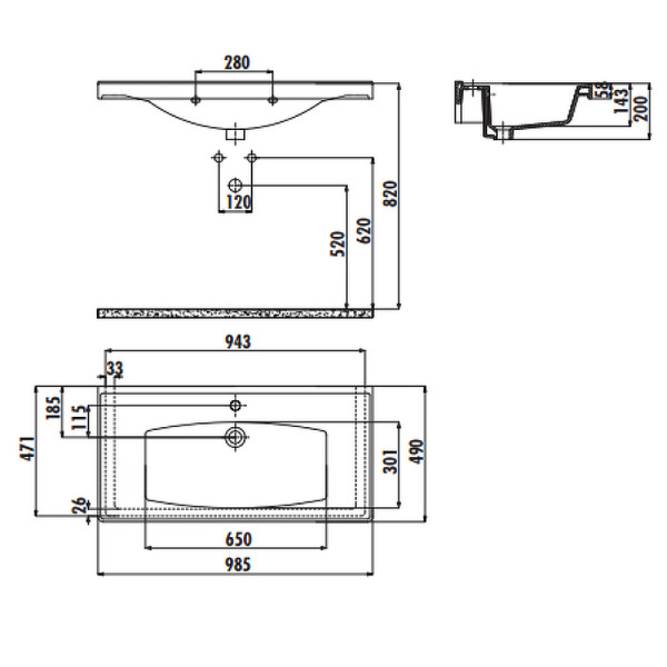 Раковина мебельная Creavit Tefen 98,5x49 белая (TF200-00CB00E-0000)
