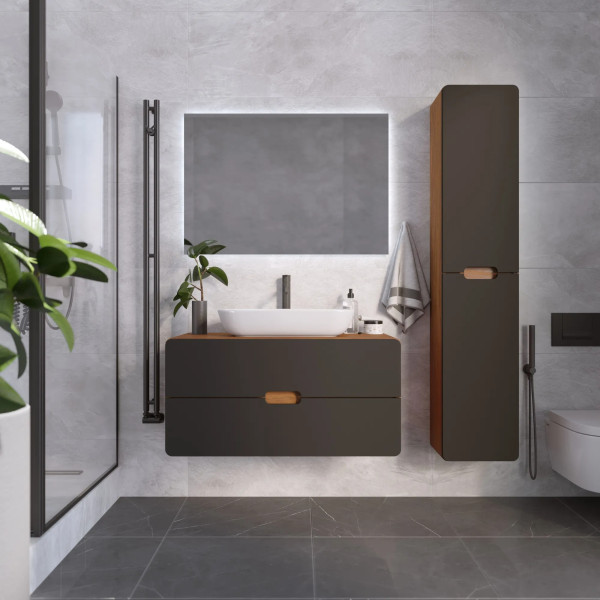 Тумба подвесная 1Marka Vortex  1000x500x50 (орех ноче тортона/монолит найт) (Ц0000033061)