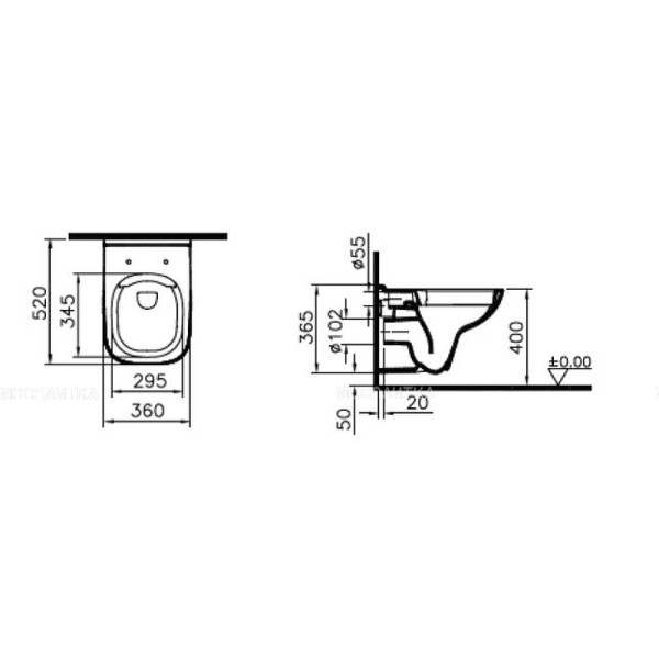 Унитаз подвесной Vitra S20 безободковый (7508B003-0075)