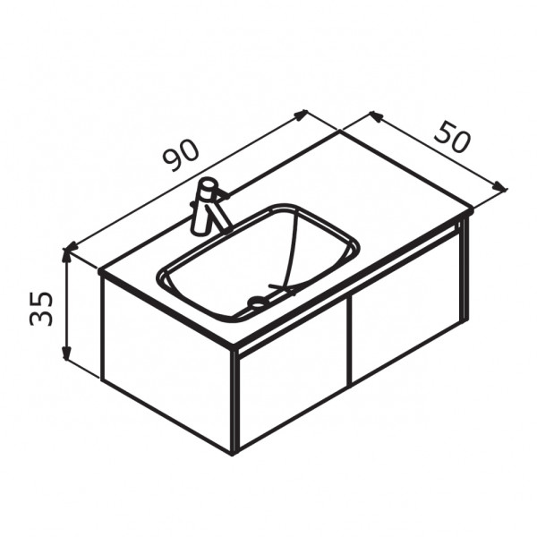 Тумба подвесная Orka Lisbon 900x500x350 с раковиной кашемировый матовый (5001429)