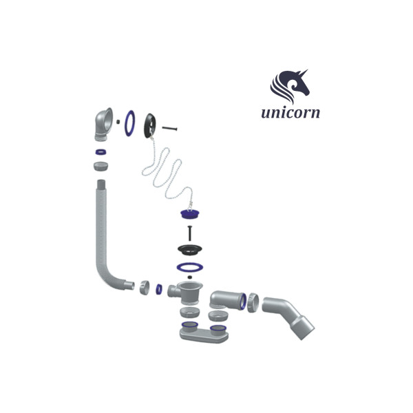 Сифон для ванны и глубокого поддона с пробкой на цепочке Unicorn (S12) Сифон для ванны и глубокого поддона с пробкой на цепочке Unicorn (S12)