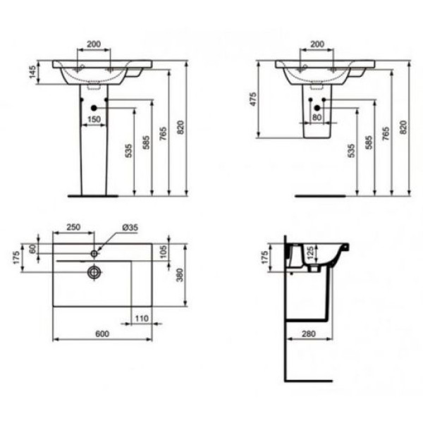 Раковина подвесная Ideal Standard Connect Space R 600х380х145 (E136601)