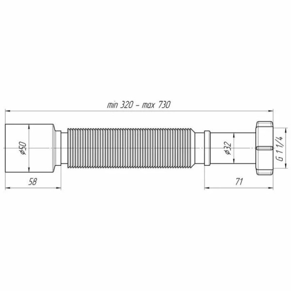 Отвод гофр. переходной 1 1/4"*50 АНИ (320-730 мм.) АНИ пласт (K205)
