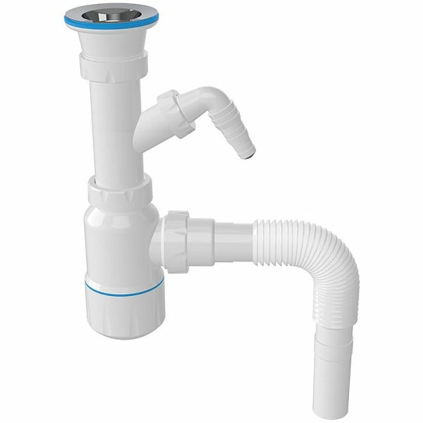 Сифон 40 мм бутылочный Nova с разборным выпуском 1 1/2"х70 мм с 1-им отводом и гибкой трубой 1 1/2"х40/50 (1054)