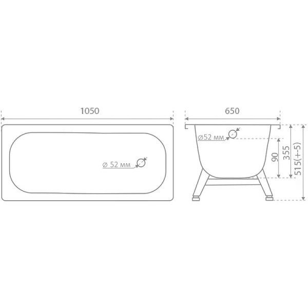 Ванна стальная ВИЗ Antika 105х65 форма Сома без ранта с каркасом OP-13300 (А-10901) Ванна стальная ВИЗ Antika 105х65 форма Сома без ранта с каркасом OP-13300 (А-10901)