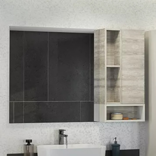 Шкаф зеркальный Comforty Прага 1200x140x800 дуб белый (00004136262)