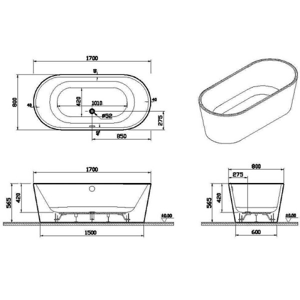 Ванна акриловая Vitra Geo 170x80я белая (65370006000)