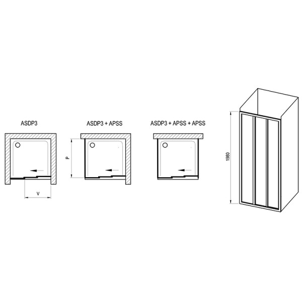 Дверь душевая Ravak Supernova ASDP3-120 121x198 стекло прозрачное, профиль сатин (0VG0UR2Z1)