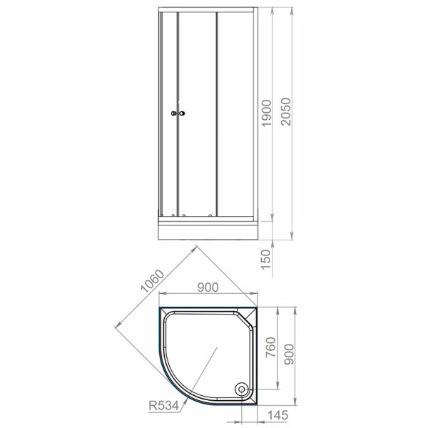 Ограждение душевое Melodia Segment Low 90х90x205 бел/прозр,низкий поддон (MSETWSL9090TWt)