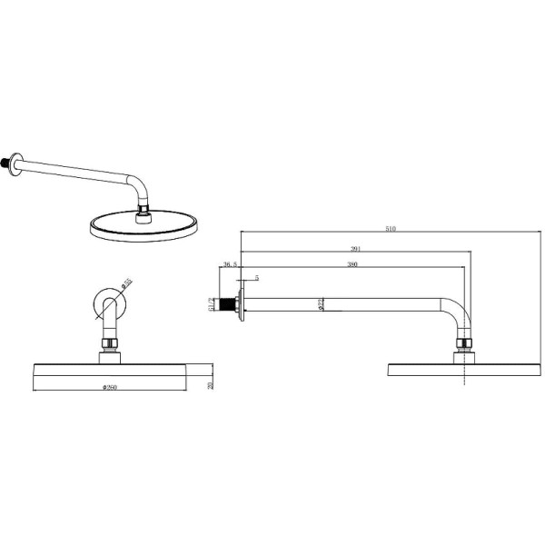 Верхний душ Aquatek 260 ммчерный матовый (AQ2080MB)