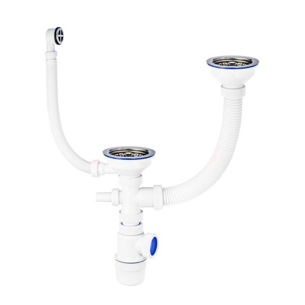 Сифон для двойной мойки Wirquin Элит с отводом для бытовой техники, с переливом (30986178)