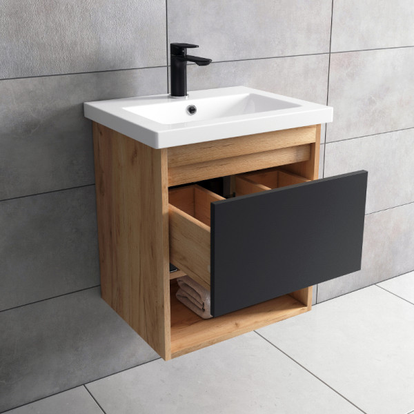 Тумба подвесная Melodia Этюд 50 (Como 50) 1 ящик графит/дуб золотой (MFR80036GT)