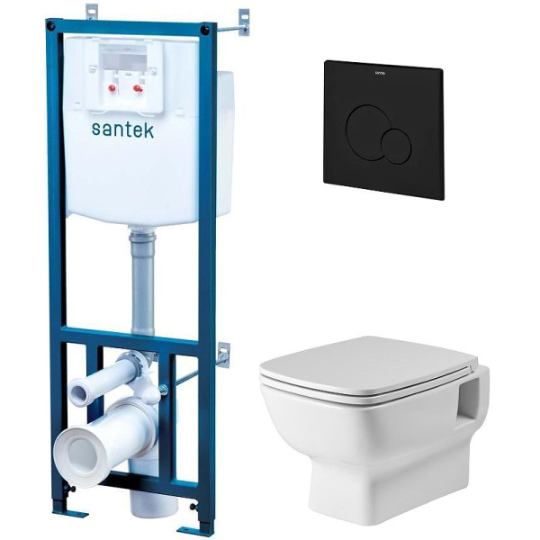 Комплект инсталляция с унитазом и клавишей Santek Нео rimless с сиденьем SC с клавишей черной (1WH501777)
