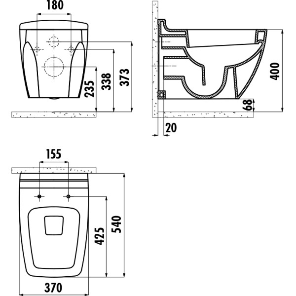 Унитаз подвесной Creavit Bull 37x54x33,2 белый (BL320-11CB00E-0000)