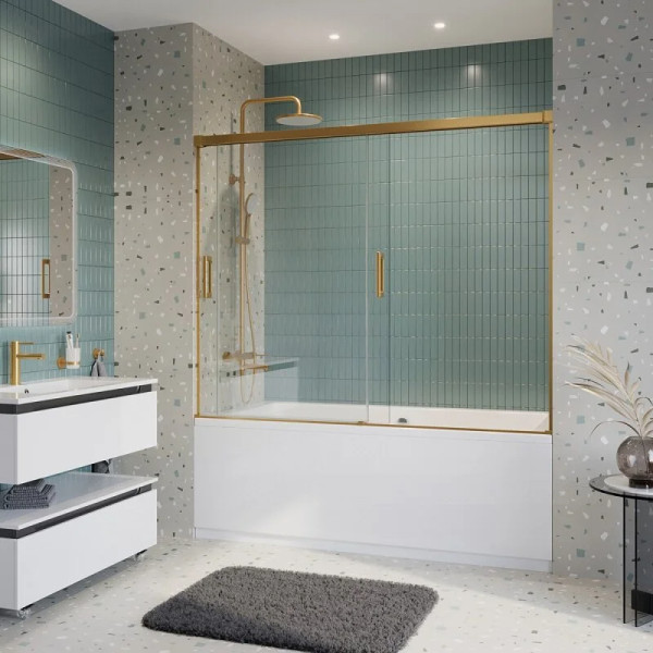 Душевая шторка для ванны Cezares Tandem-Soft 180x145 стекло прозрачное, профиль брашированное золото (TANDEM-SOFT-VF-2-180/145-C-BORO-IV)