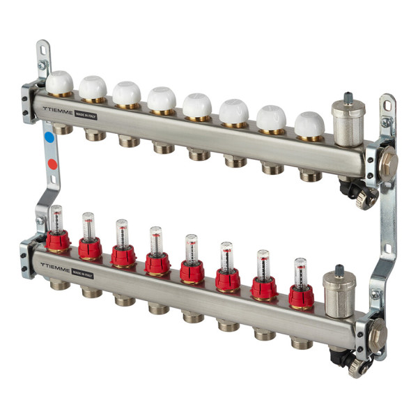 Коллекторная группа Tiemme 8 отводов 1"-3/4" НР ЕК M30х1,5 мм. с расходомерами (нерж.ст) (3920134) Коллекторная группа Tiemme 8 отводов 1"-3/4" НР ЕК M30х1,5 мм. с расходомерами (нерж.ст) (3920134)