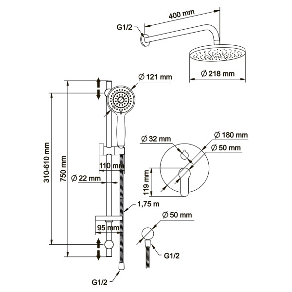 Смеситель для душа Swedbe Platta встраиваемый с верхним душем хром (5535)