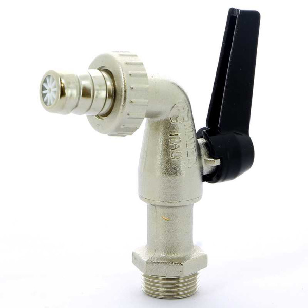 Кран Bugatti 3/4" шаровый сливной со штуцером Alaska 689 (черная ручка) (06890082)