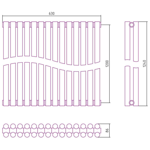Дизайн-радиатор Сунержа Эстет-11 1200*630 14 секций белый (12-0302-1214)