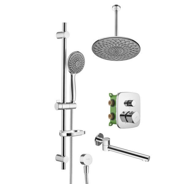 Смеситель для ванны и душа Swedbe Platta встраиваемый термостат с верхним душем и повортн.изливом хром, серый (5561G1)