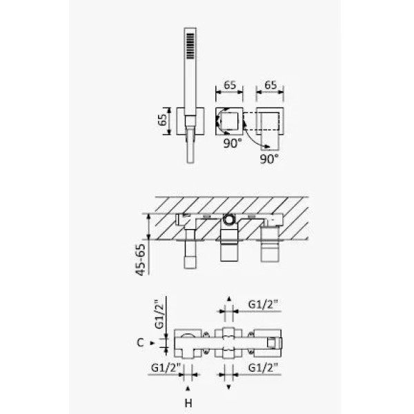 Смеситель для ванны и душа встраиваемый Cezares Porta с ручным душем, на 3 вывода, sunset (PORTA-VDM2-SS) Смеситель для ванны и душа встраиваемый Cezares Porta с ручным душем, на 3 вывода, sunset (PORTA-VDM2-SS)