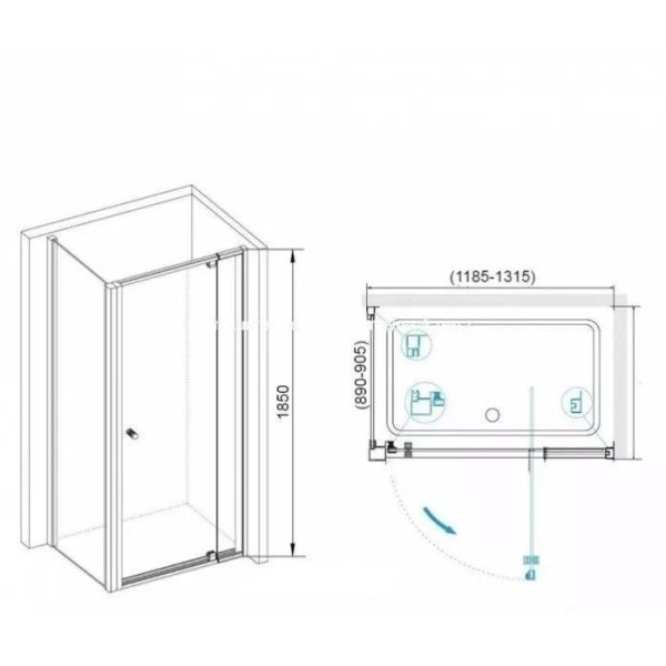 Душевой уголок RGW Passage PA-44-1B (PA-02B NEW + Z-060-1B) 120x 90x185 стекло прозрачное, профиль черный (410844129-014)