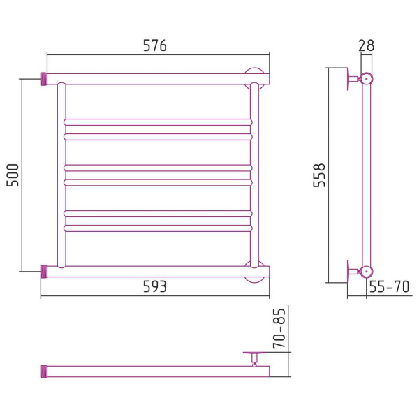 Полотенцесушитель водяной Стилье Минор 0601 500х600 (2+2+2) П хром (00601-5060)